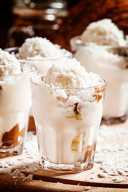 istock Coconut dessert with vanilla ice cream and caramel 516959664