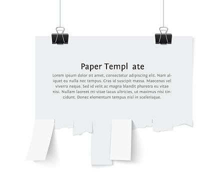 Tear off stripes of paper sheet. Street advertisement template with copy space template isolated on white background. Tear off paper notice on the wall.