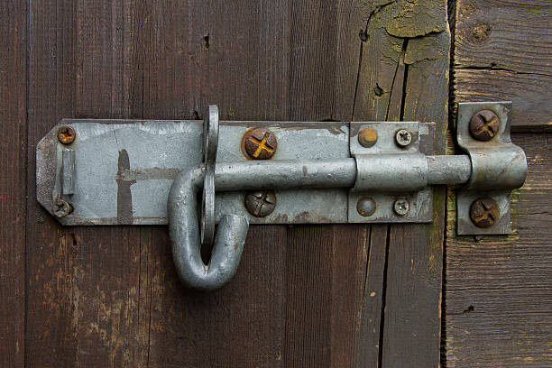 istock slide lock on old wooden door 516979226