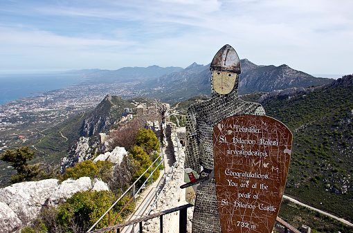 Kyrenia, Cyprus - March 12, 2016: Saint Hilarion castle view in Northern Cyprus. The Saint Hilarion Castle lies on the Kyrenia mountain range, in Cyprus near Kyrenia. Saint Hilarion was built there in the 10th century. 