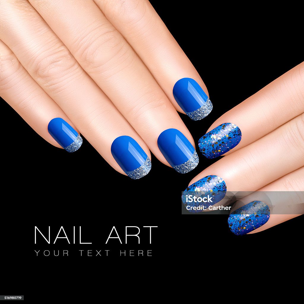 Nail Art Trend Luxury Blue Nail Polish Glitter Nail Stickers Stock Photo - Download Image Now - iStock Nail Art Trend Luxury Blue Nail Polish Glitter Nail Stickers Stock Photo - Download Image Now - Istock