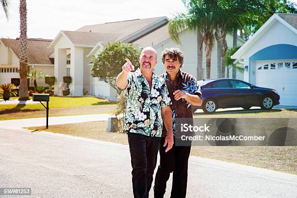 Mature Gay Couple Looking For Suburban Home Stock Photo - Download Image Now - Gay Person, Men, Mustache