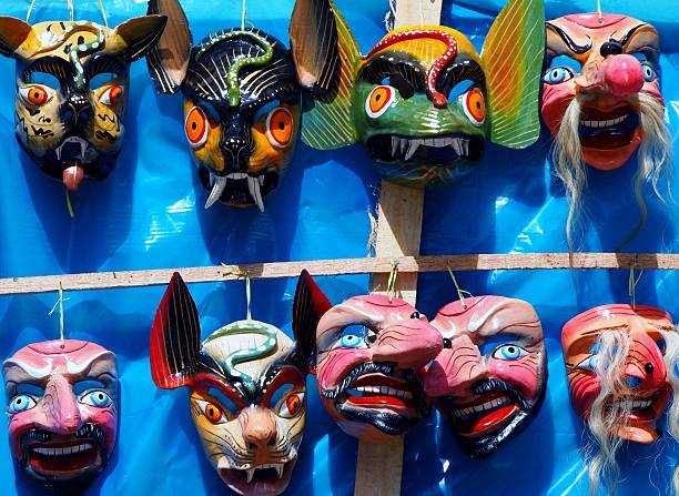 Carnival Masks on the wall at Paucartambo, Peru