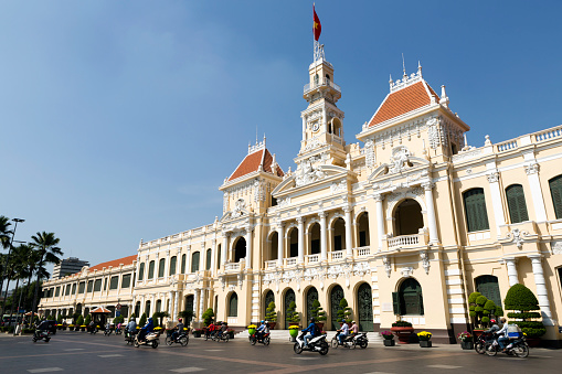 Ho Chi Minh City Hall or Hotel de Ville de Saigon was built in 1902-1908 in a French colonial style for the then city of Saigon. It was renamed after 1975 as Ho Chi Minh City People's Committee.