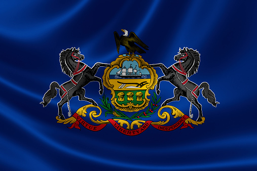 3D rendering of the flag of Pennsylvania on satin texture.