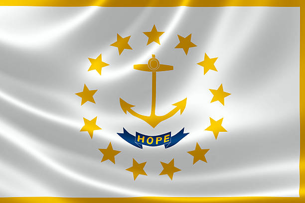 3D rendering of the flag of Rhode Island and Providence Plantations on satin texture.