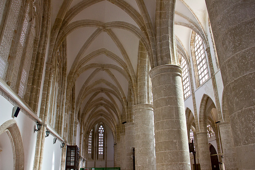 Etampes, Essonne, France, march 29, 2024 :  central nave, arches and pillars of Notre dame du Port collegiate abbey