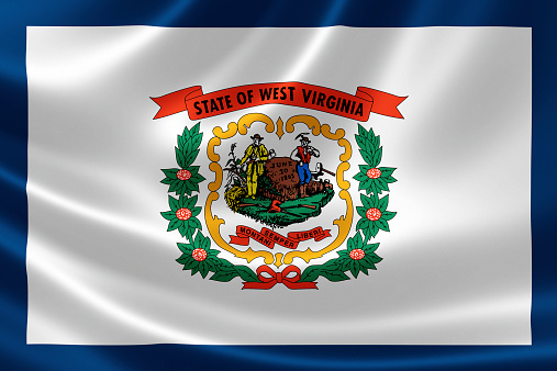 3D rendering of the flag of West Virginia on satin texture.