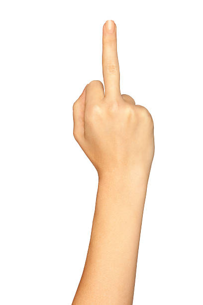 Young woman showing rudeness with her middle finger isolated on white background.