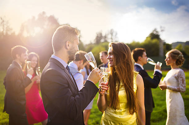 invitados de boda clinking gafas - clunking fotografías e imágenes de stock