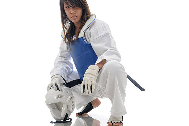 blue-team - padding tae kwon do helmet karate stock-fotos und bilder