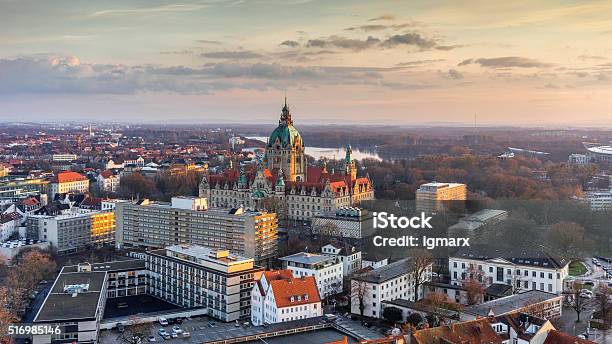 Aerial View Of Hannover At Evening Stock Photo - Download Image Now - Hanover - Germany, Urban Skyline, Lower Saxony