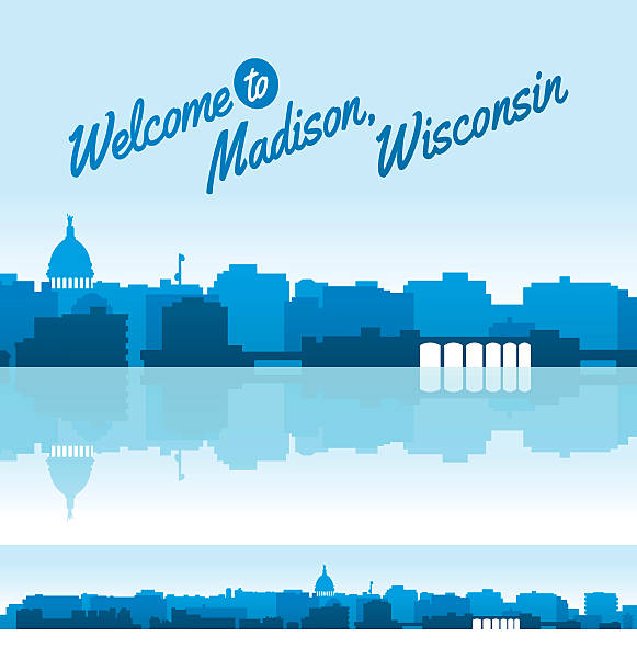Madison, Wisconsin Skyline Detailed Madison, Wisconsin skyline with various colors. EPS 10 file. Transparency effects used on highlight elements. madison wisconsin stock illustrations