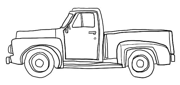 istock Old orange pickup truck line art cute art illustration 516988258