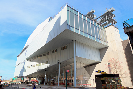 New York, NY, USA - March 22, 2016: View of the new Whitney museum. The new museum, a six-story, asymmetrical building designed by Renzo Piano, will house more of the museums 18,000-piece permanent collection.