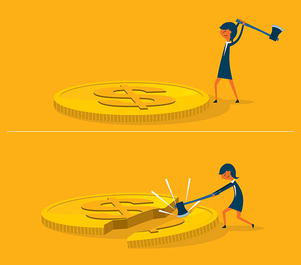 ilustrações de stock, clip art, desenhos animados e ícones de orçamento de corte - currency loss women spending money