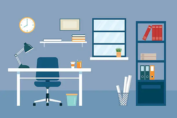 Vector illustration of office workplace and equipment flat design