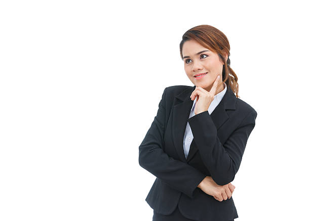 istock Asian business woman thinking isolated on white background 517016796