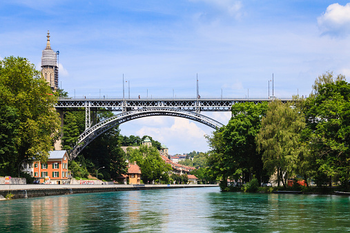 Metal bridge across Aare river in Bern, Switzerland