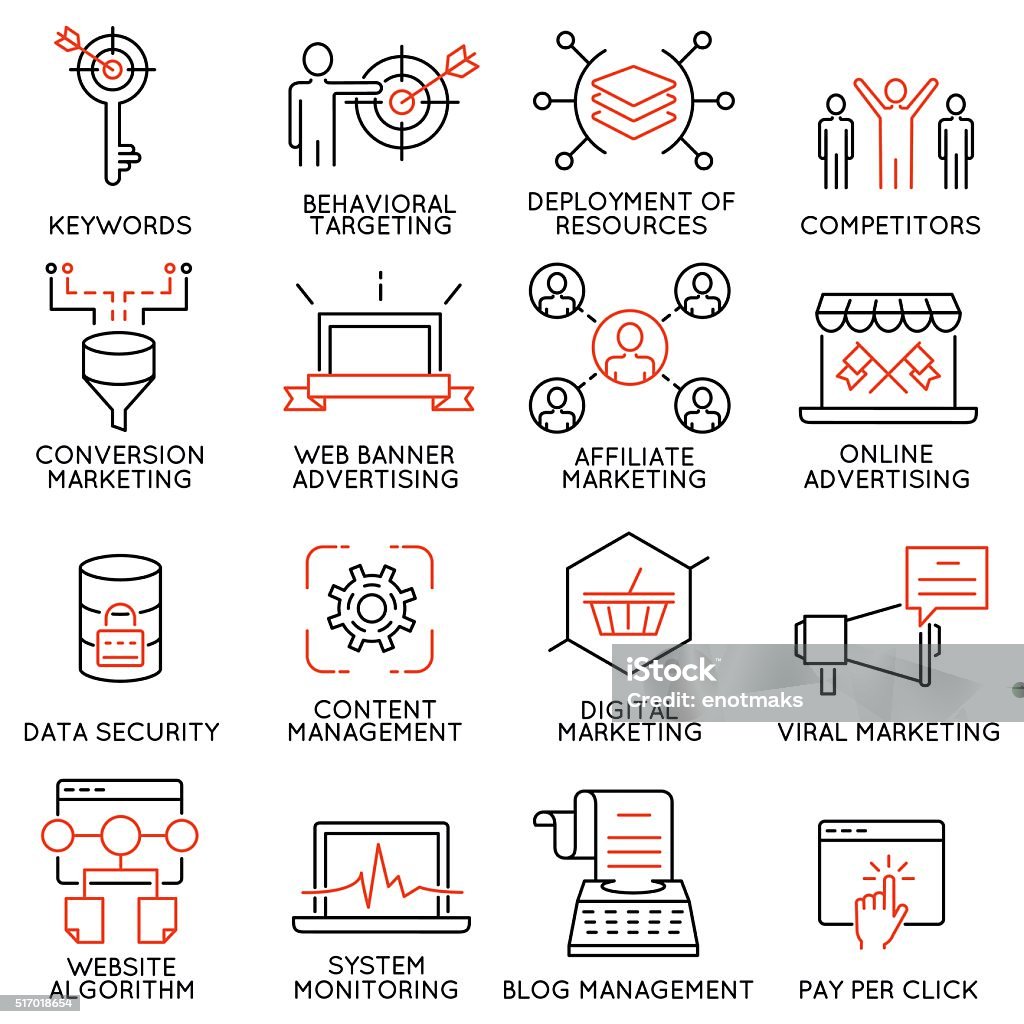 Set of icons related to business management - part 45 Vector set of 16 icons related to business management, strategy, career progress and business process. Mono line pictograms and infographics design elements - part 45 Icon Symbol stock vector