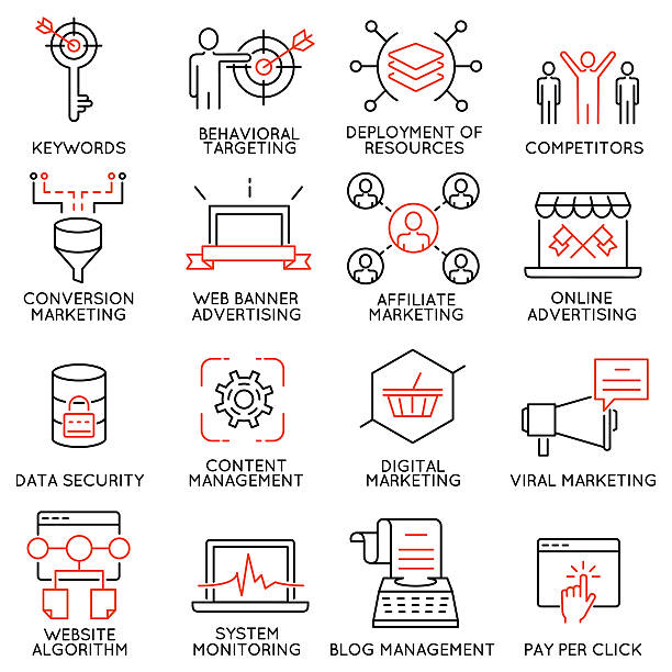 Set of icons related to business management - part 45 Vector set of 16 icons related to business management, strategy, career progress and business process. Mono line pictograms and infographics design elements - part 45 visitor management icon stock illustrations