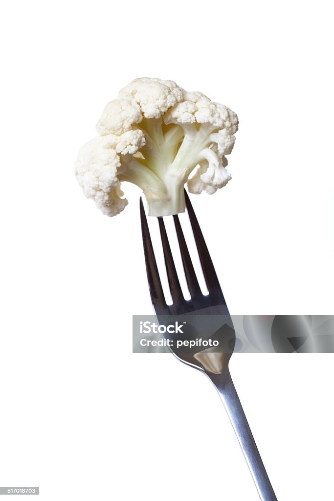 Cauliflower on Fork Cauliflower on Fork isolated on White. Cauliflower Stock Photo