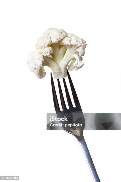 Cauliflower On Fork Stock Photo - Download Image Now - Cauliflower, Color Image, Crucifers