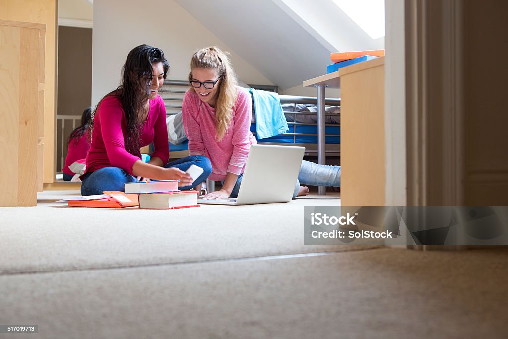 Student Accommodation Young women studying together in student accommodation 18-19 Years Stock Photo