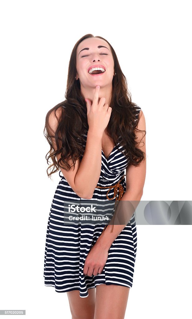 happy young woman beautiful young woman against white background Adult Stock Photo