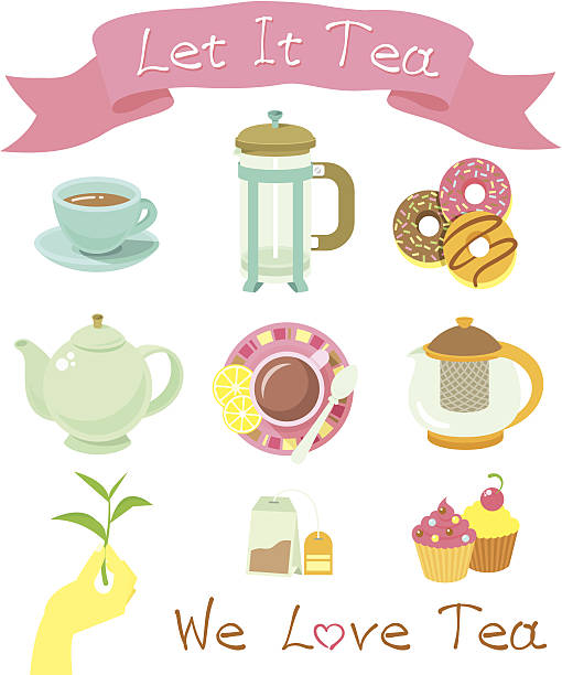 illustrazioni stock, clip art, cartoni animati e icone di tendenza di icone di tè - tea cakes