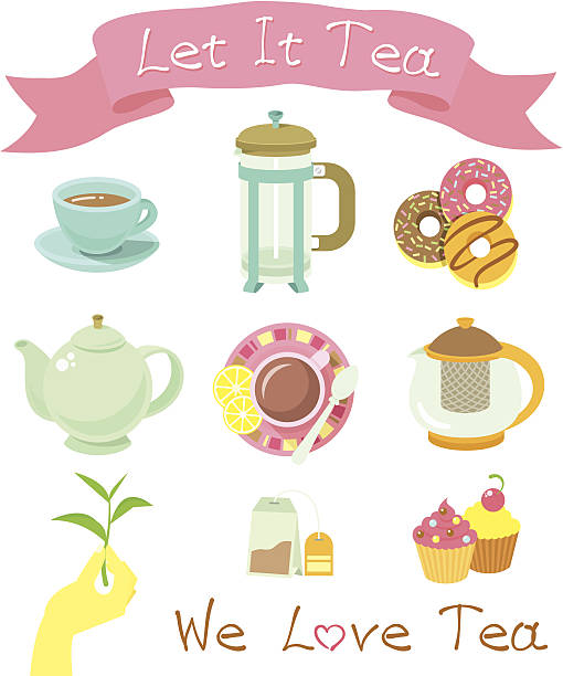 ilustrações, clipart, desenhos animados e ícones de ícones de chá - tea cakes