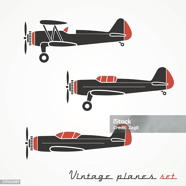 Vintage Planes Set Stock Illustration - Download Image Now - Airplane, Cut Out, In Silhouette
