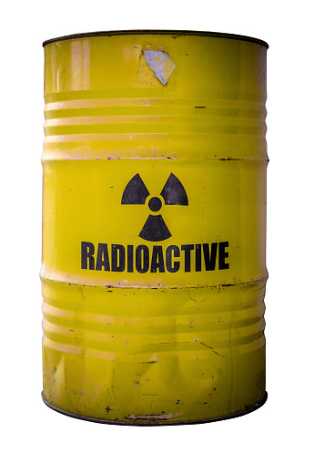Grungy Barrel Or Drum Of Radioactive Nuclear Waste Isolated On White