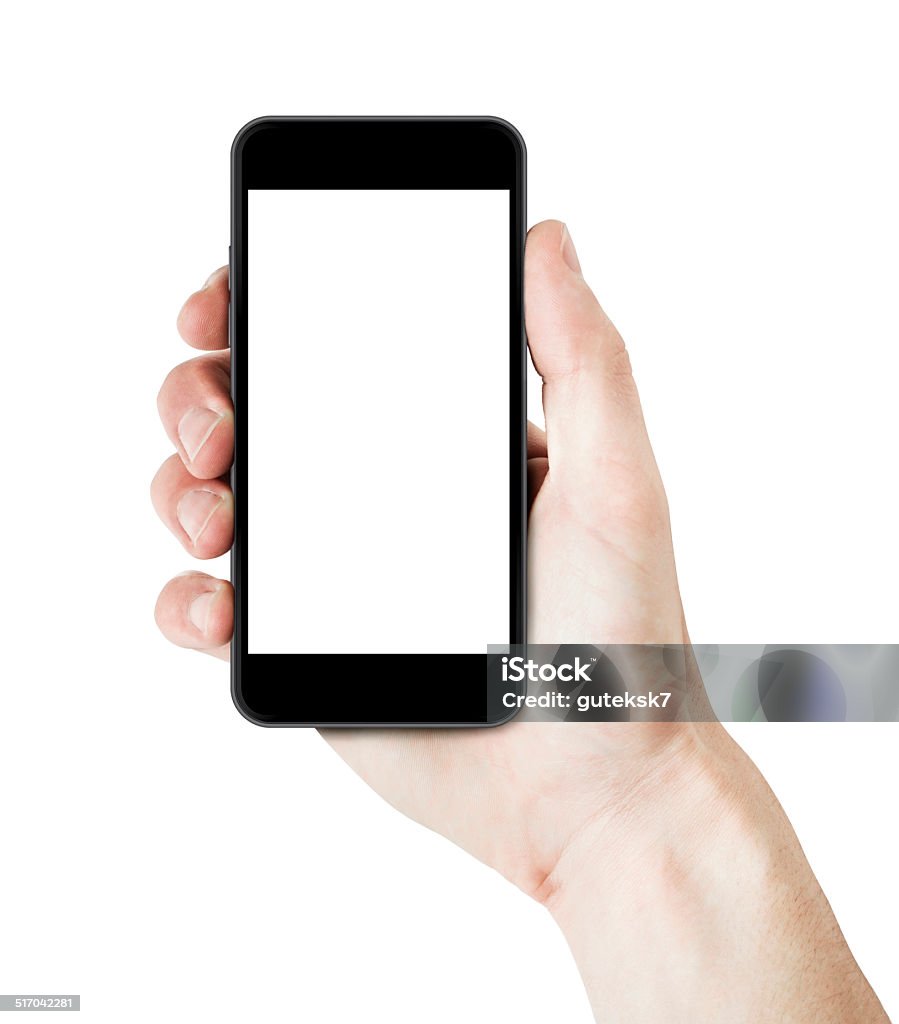 Man mano che tiene un uno smartphone con schermo vuoto - Foto stock royalty-free di Mano umana
