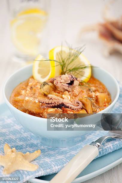 Ragout Stock Photo - Download Image Now - Blue, Bowl, Calamari