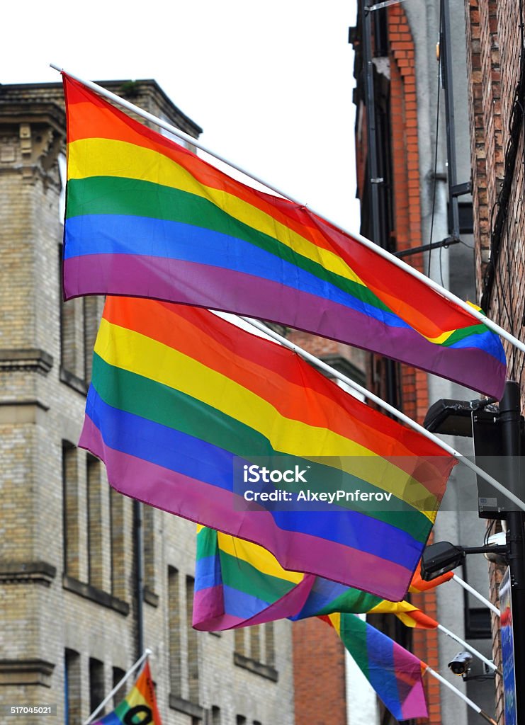 Rainbow flag Rainbow flag in Manchester Blue Stock Photo