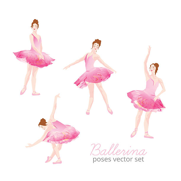 ilustrações, clipart, desenhos animados e ícones de bailarina bonita vestindo rosa tulle tutu conjunto de vetor de projeto - wind textile women retro revival