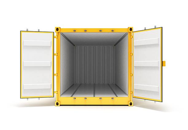 Open Cargo Container Open Cargo Container Open Doors Front view metal crate stock pictures, royalty-free photos & images