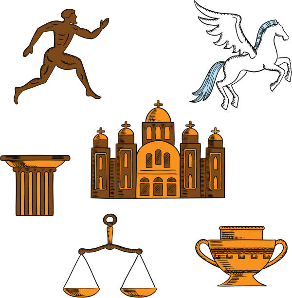 illustrations, cliparts, dessins animés et icônes de mythologie grecque, de l'art et de la religion icônes - amphora ancient past greece