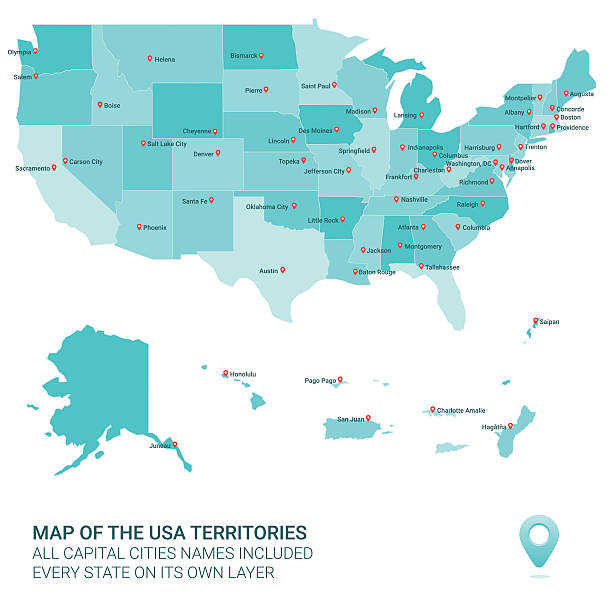 색상 맵을 united states of america 테리토리스 - territories stock illustrations