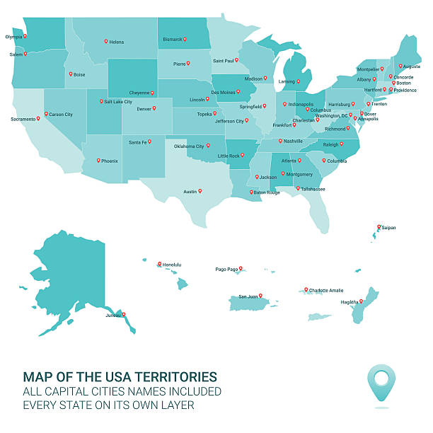 цвет карта соединенных штатов америки территорий - territories stock illustrations