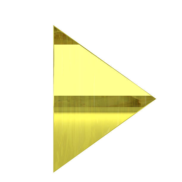 istock glossy golden Play icon - 3D render isolated on white 517055141