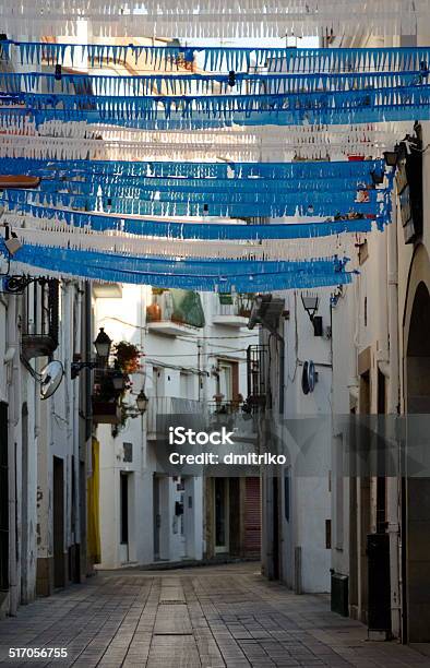 Blue And White Shredded Paper Decorations Stock Photo - Download Image Now - Architecture, Blue, Catalonia