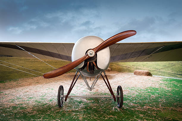 istock Old vintage airplane with a wooden propeller 517057230