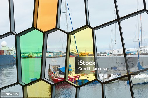 istock Detail of Harpa Concert Hall with view of port Reykjavik 517057309