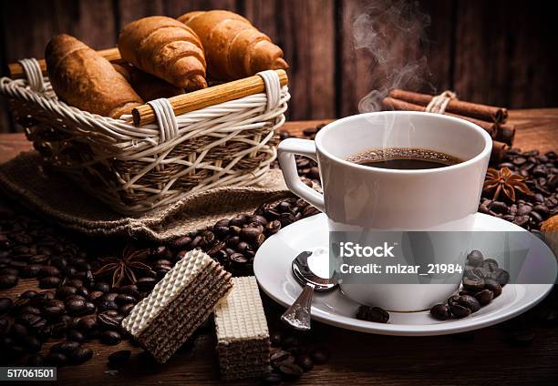 Coffee Still Life With Cup Of Coffee Stock Photo - Download Image Now - Agriculture, Anise, Baked