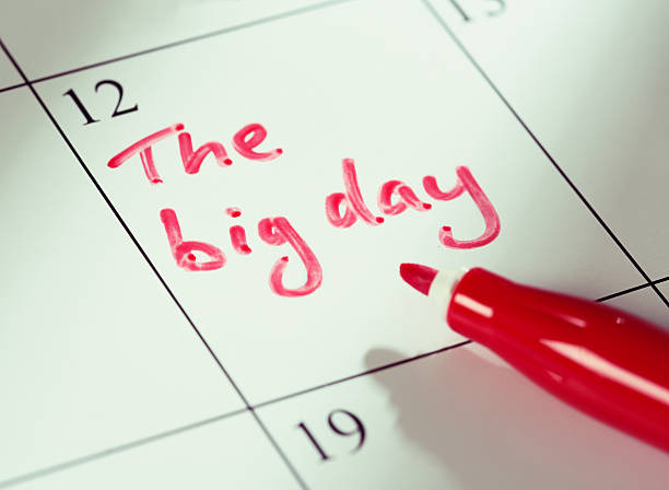 "The big day" marked in red on calendar A non-specific calendar has "The big day" marked in red. Probably a wedding date but also possibly another important event. calendar date circled stock pictures, royalty-free photos & images