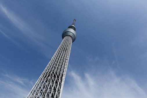 Horizontal view at the top of The Tokyo SkyTree building as new main 634 m. tall landmark of Tokyo, Japan.