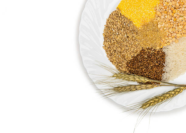 シリアル-トウモロコシ、小麦、ライ麦、雑穀、蕎麦、米とエンドウ豆 - cereal plant processed grains rice wheat ストックフォトと画像