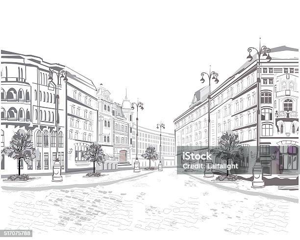 Series Of Street Views In The Old City Stock Illustration - Download Image Now - Street, Paris - France, City